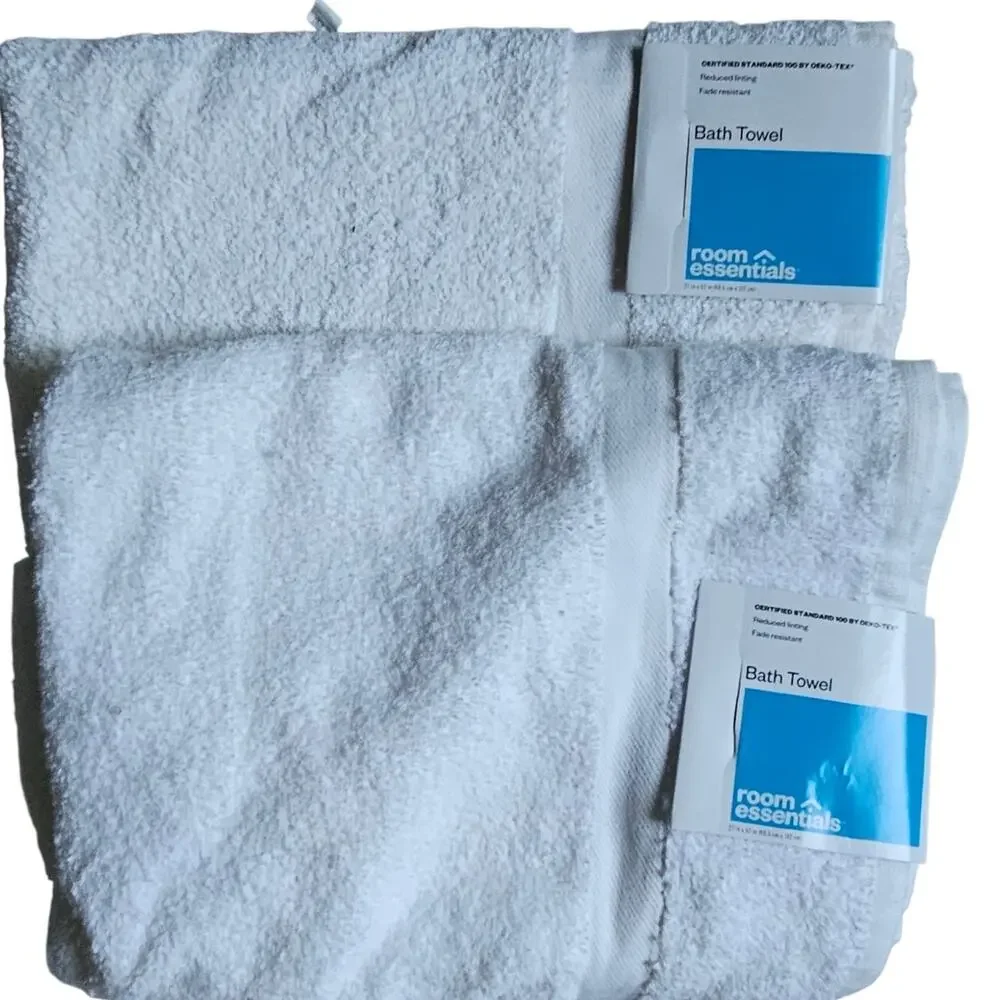 Room Essentials Everyday Bath Towel Okeo- Tex Target 27x52 White Set of 2 NWT